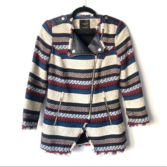 Zara Jackets & Blazers - ZARA Aztec Tweed Fringe Asymmetric ZIP Blazer